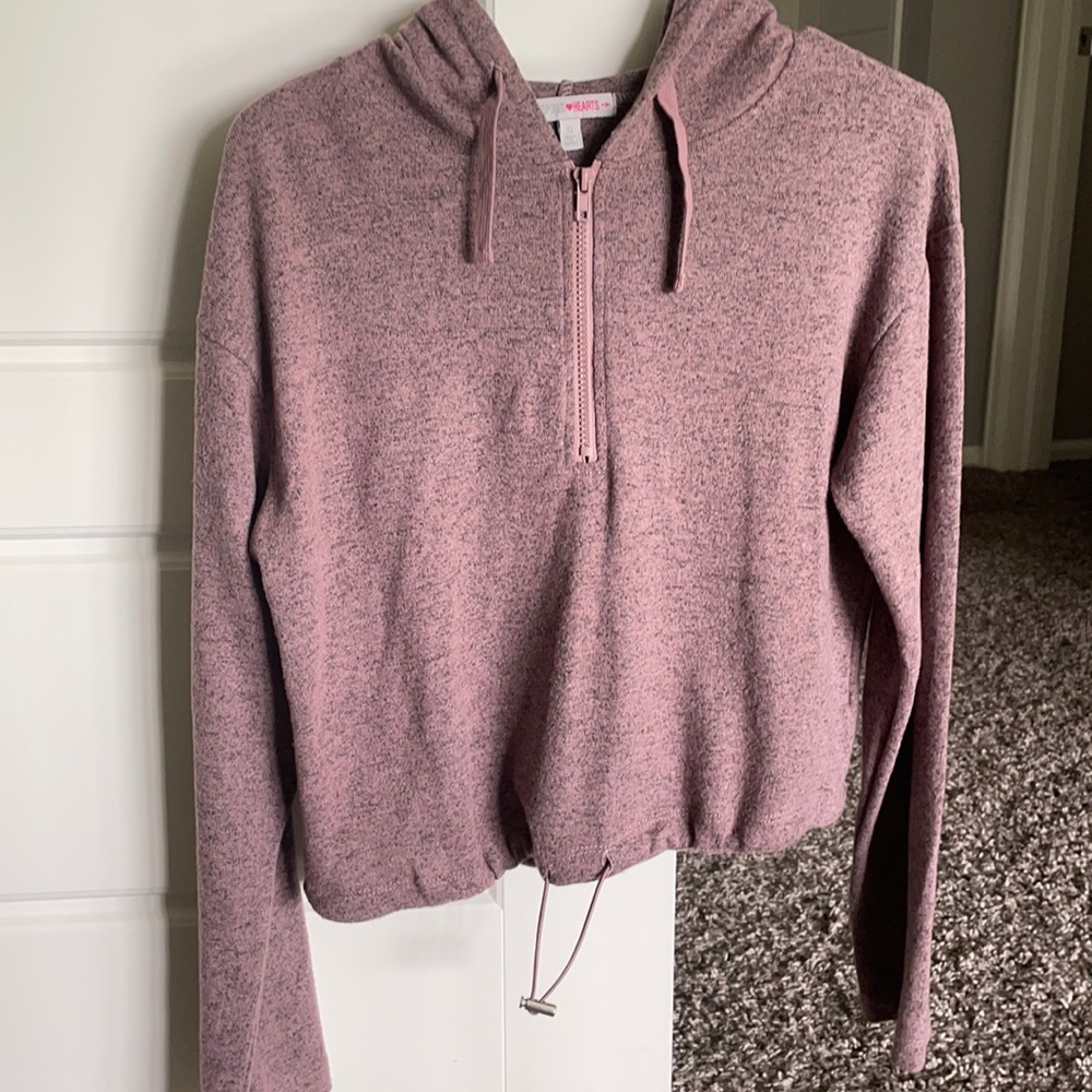 Purple/Black Adjustable long sleeve Crop Hoodie.